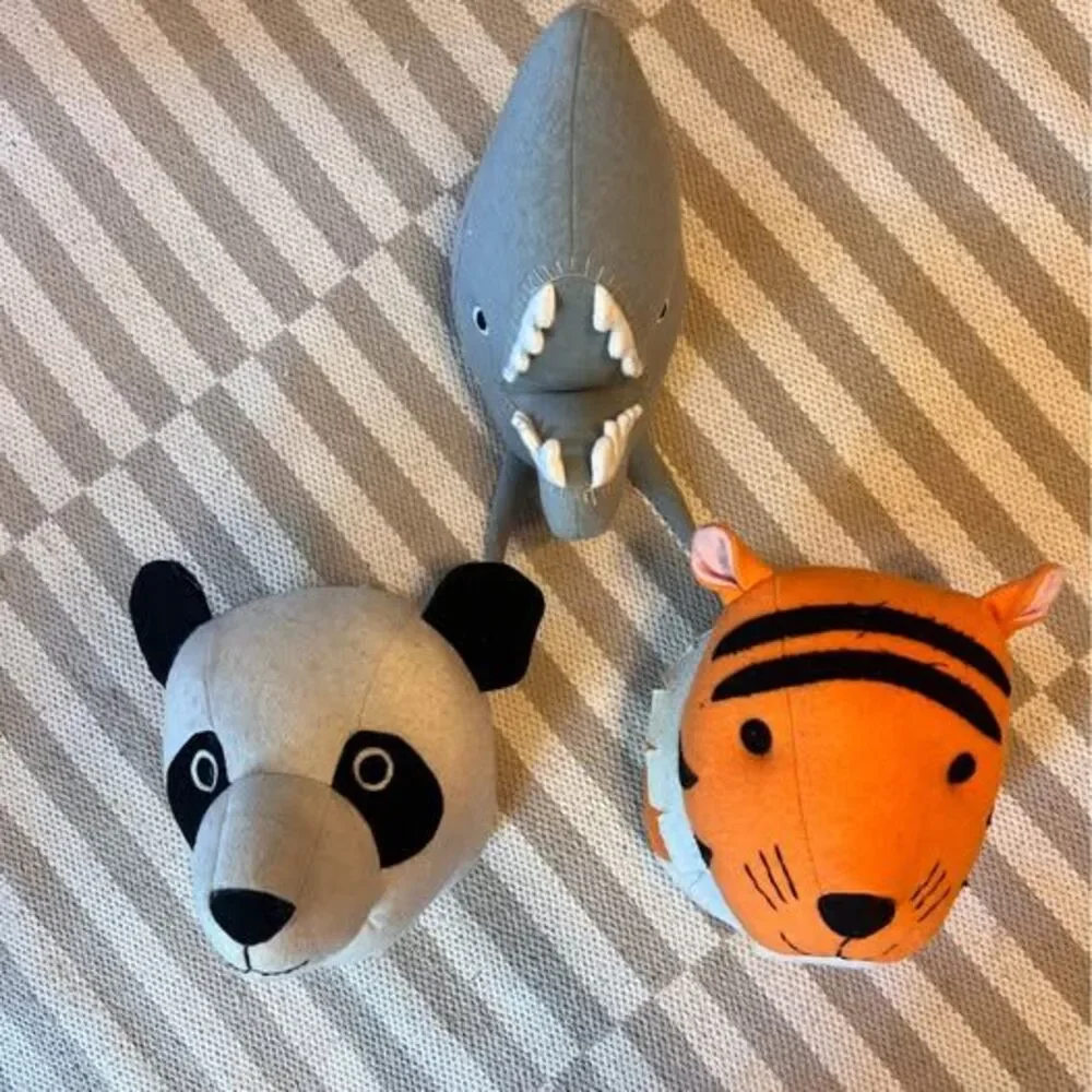 Felt Animal Head Set Wall Decor - tiger, panda bear, shark